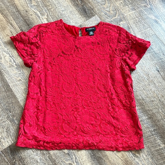 Liz Claiborne Career Lace Top with Ruffled Sleeves size Large - Picture 1 of 2